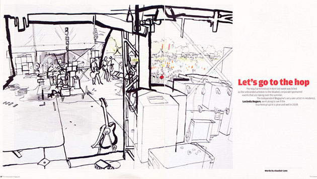 lucinda rogers illustration independent watercolour ink hop farm festival back stage