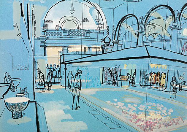 lucinda rogers v&a musem annual review illustration black and white