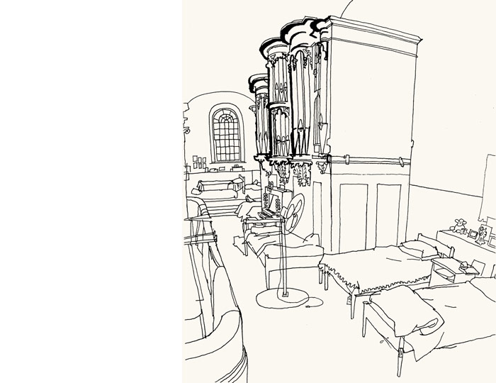 lucinda rogers ground zero line drawing september 11 new york city st pauls chapel beds