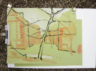 Arnold Circus lucinda rogers drawing in progress ink watercolour london east end arnold circus