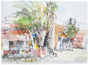 Bab Doukkala Market lucinda rogers drawing ink watercolour marrakech bab doukkala market