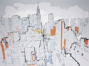 Chrysler Building and 43rd St lucinda rogers screenprint prints for sale new york city cityscape chrysler building skyscrapers skyline Tudor City