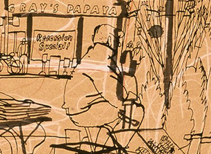lucinda rogers drawing new york Sixth Avenue Bigelows grays papaya street scene 