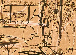 lucinda rogers drawing new york Sixth Avenue Bigelows grays papaya street scene